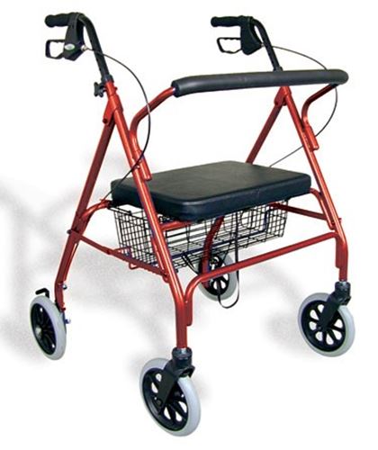 Red Steel Heavy Duty Folding Rollator Walker