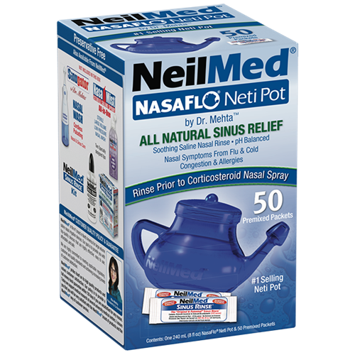 Picture of NasaFlo Neti Pot - Clear Design (Neti pot with 50 Saline Packets)