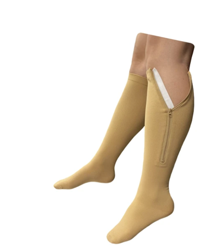 20-30mmHg Zippered Medical Compression Socks with Zipper Safe Protection &  Open Toe Support Stockings for Men and Women (XXL, Beige)