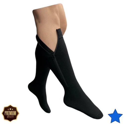 Picture of Closed Toe 30-40 mmHg X-Firm Compression YKK Zipper Leg Veins Pain Swelling Socks- Black
