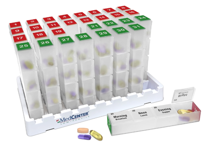 Powder Supplement Organizer and Travel Case with 7 Powder Tubes and  Transport Funnel Included by MedCenter