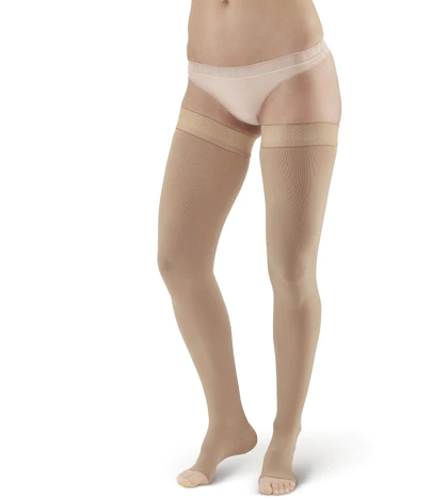 Picture of AW Style 392OT Luxury Opaque Open Toe Thigh Highs w/Dot Sil Band - 30-40 mmHg- Beige