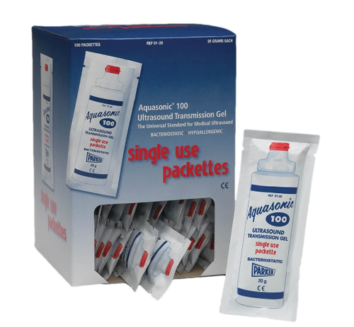 Picture of Aquasonic®  100 Ultrasound Transmission Gel- 20g single-use packette, non-sterile 100 per dispenser box