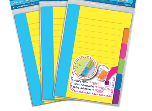 Picture of Assorted Tab Ruled Sticky Notes, 3 / Pack, Multicolor