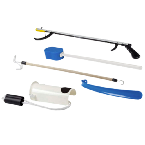 Picture of Hip Kit with Reacher, Contoured Sponge, Formed Sock Aid, Plastic Shoehorn, and Dressing stick